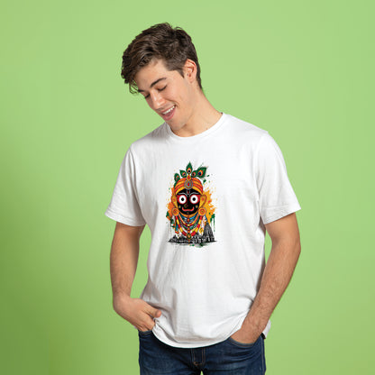 Jagannath Puri Printed White Cotton T-Shirt Front View | Binayak Stores