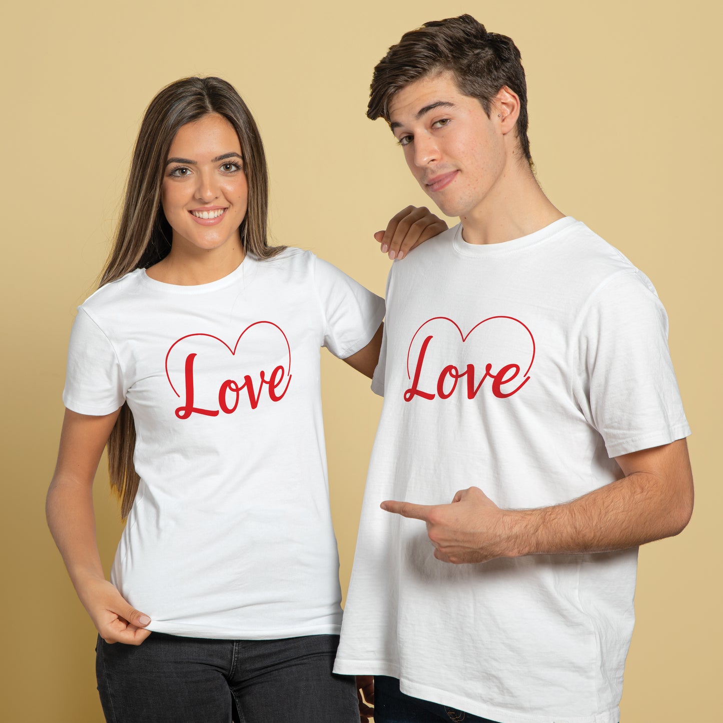 Valentine’s Day Matching Couple T-Shirts – Stylish Half Sleeve Custom Printed Tees for Him & Her – Heart-Themed Romantic Gifts – Premium Cotton Apparel – Perfect Valentine’s Day Gift (Pack of - 2)