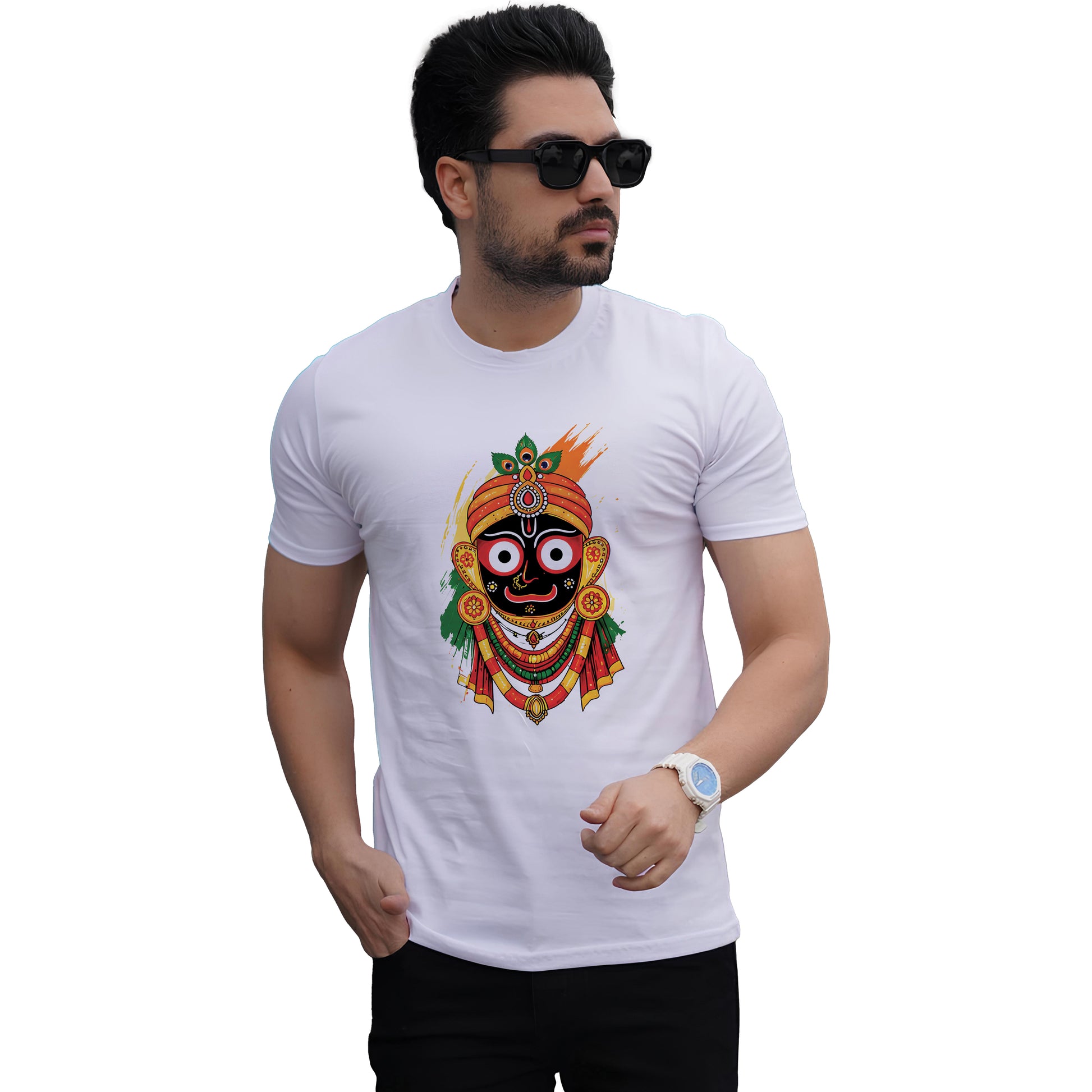 Lord Jagannath Graphic Printed Cotton T-Shirt for Men - White | Binayak Stores