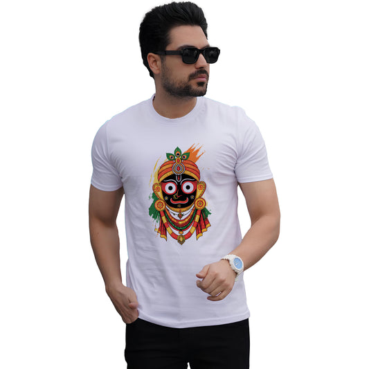 Lord Jagannath Graphic Printed Cotton T-Shirt for Men - White | Binayak Stores