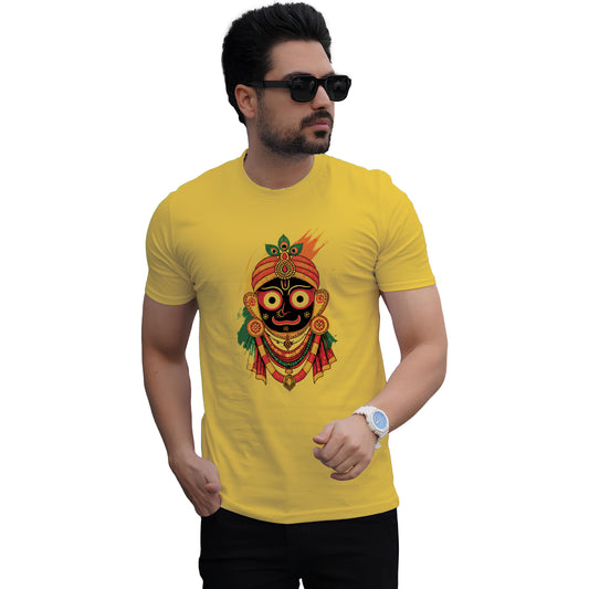 Mahaprabhu Jagannath Printed Yellow Cotton T-Shirt Front View | Binayak Stores