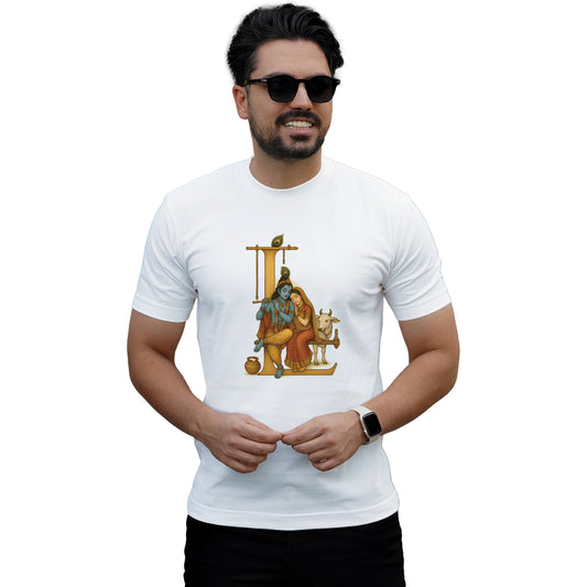 Vasudev printed white premium cotton round neck T-shirt front view | Binayak Stores