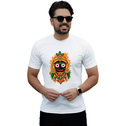 Jagannath Dev Printed White Cotton T-Shirt Front View | Binayak Stores