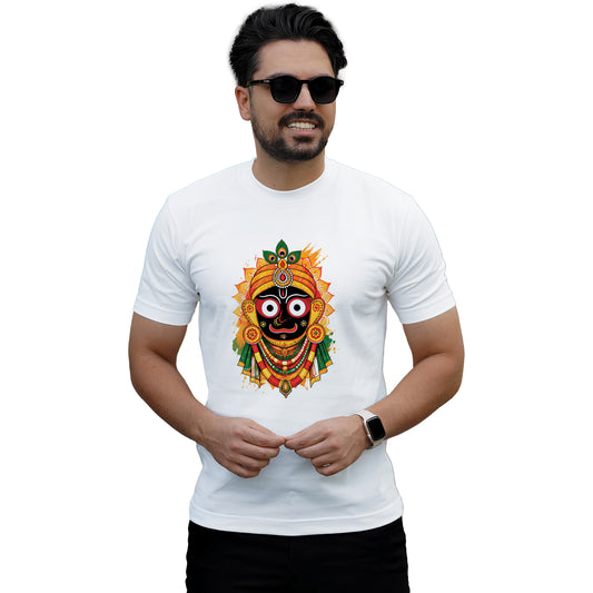 Jagannath Dev Printed White Cotton T-Shirt Front View | Binayak Stores