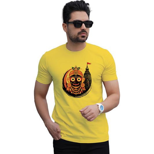 Jagannath Graphic Printed Yellow Cotton T-Shirt Front View | Binayak Stores