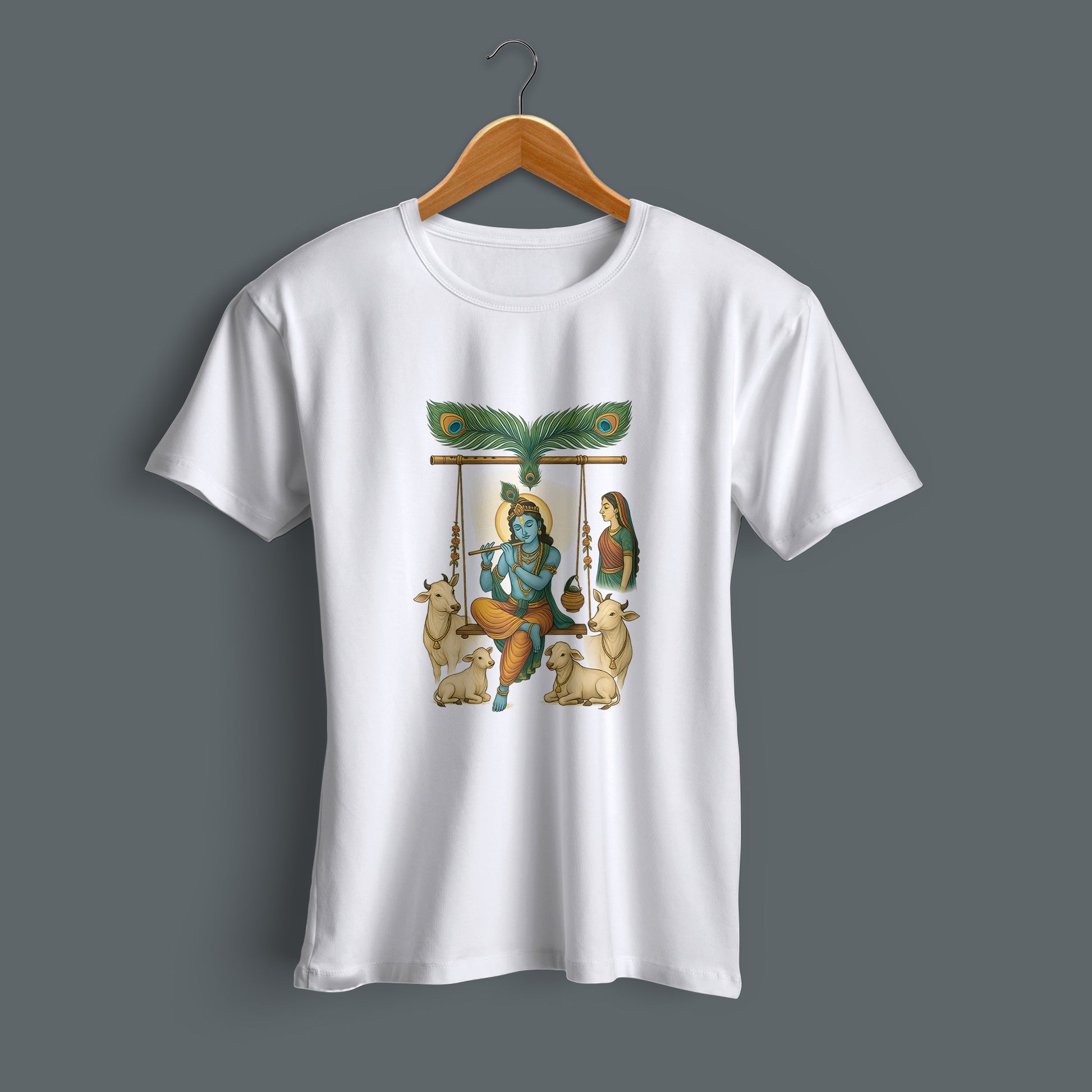 Makhan Chor printed white premium cotton round neck T-shirt side view | Binayak Stores