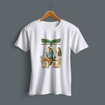Makhan Chor printed white premium cotton round neck T-shirt side view | Binayak Stores