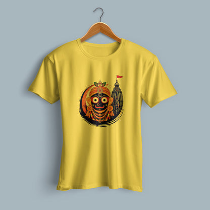 Jagannath Graphic Printed Yellow Cotton T-Shirt Flat Lay | Binayak Stores