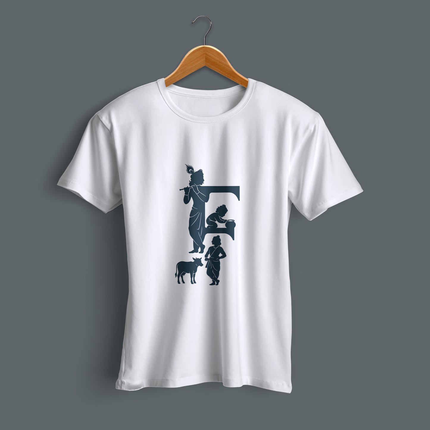 Murlidhar printed white premium cotton round neck T-shirt side view | Binayak Stores