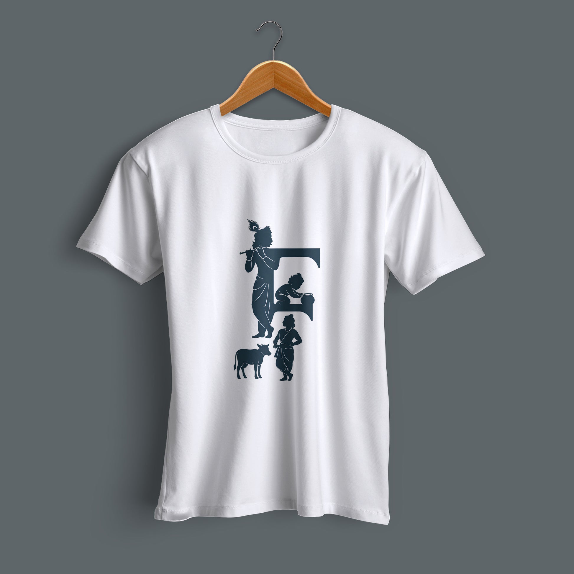 Murlidhar printed white premium cotton round neck T-shirt side view | Binayak Stores