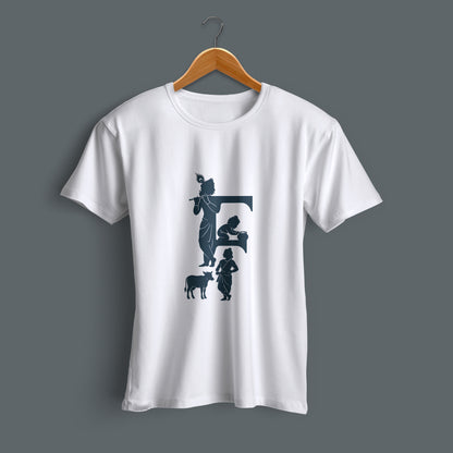 Murlidhar printed white premium cotton round neck T-shirt side view | Binayak Stores