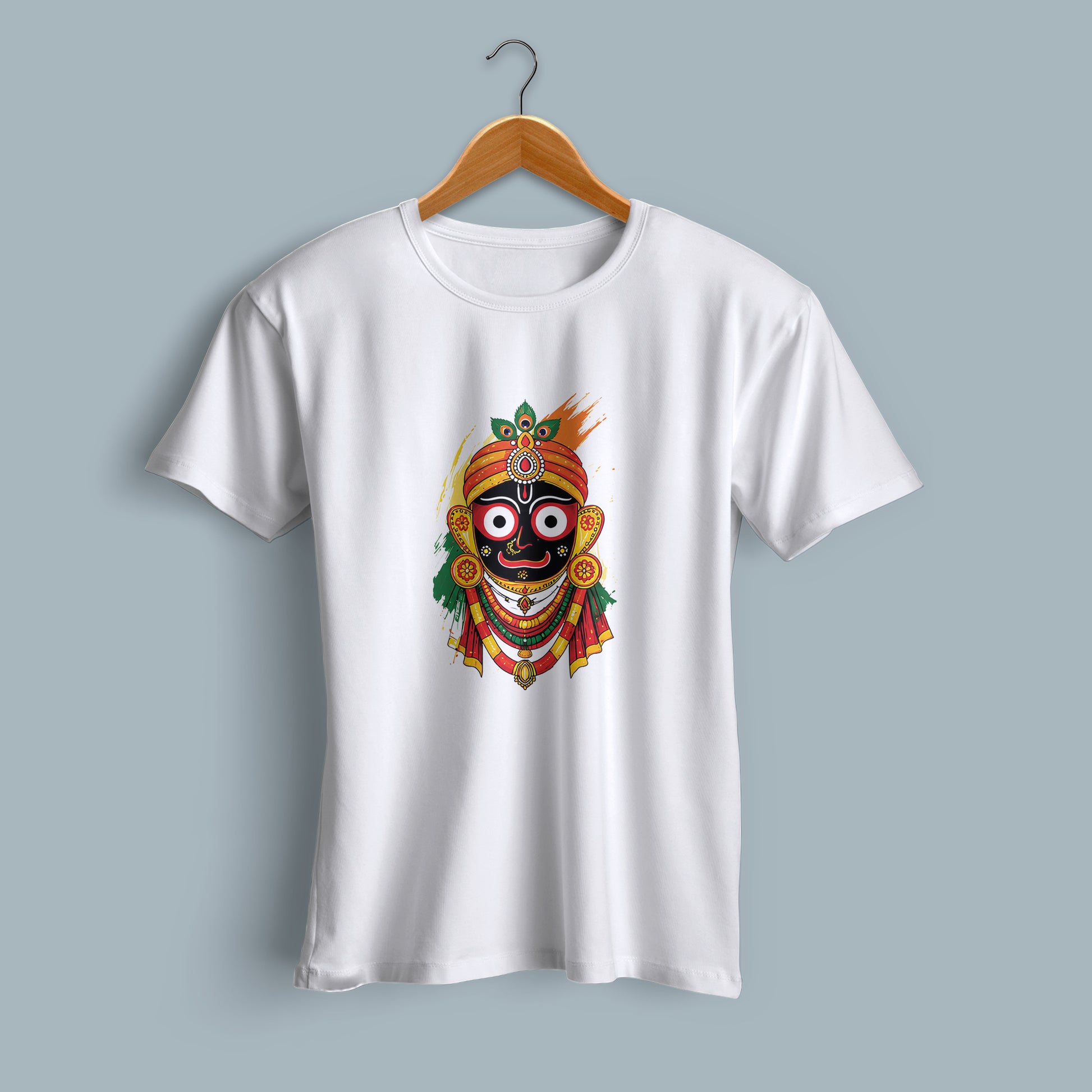 Flat Lay Lord Jagannath Printed White Cotton T-Shirt | Binayak Stores