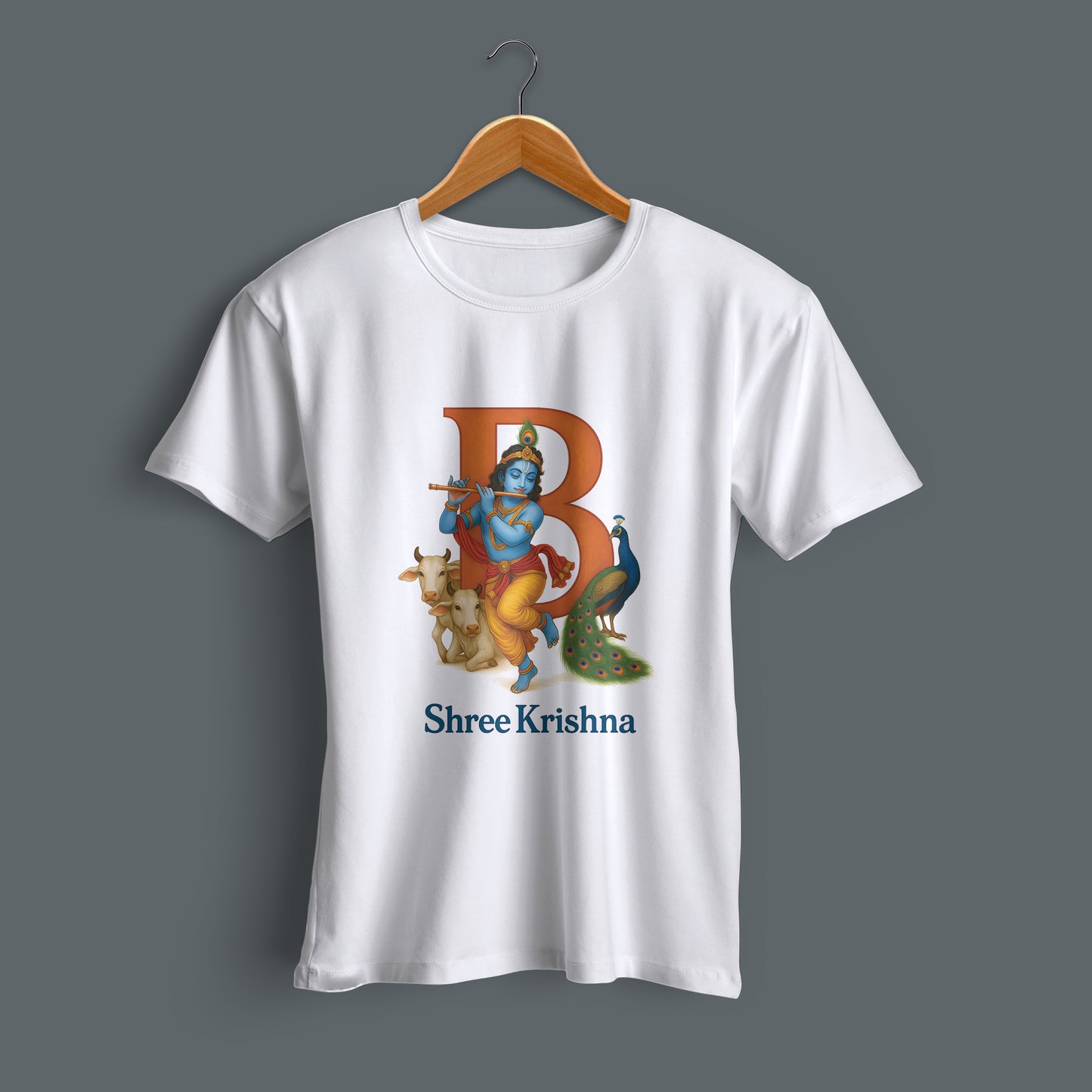 Mohan printed white premium cotton round neck T-shirt side view | Binayak Stores