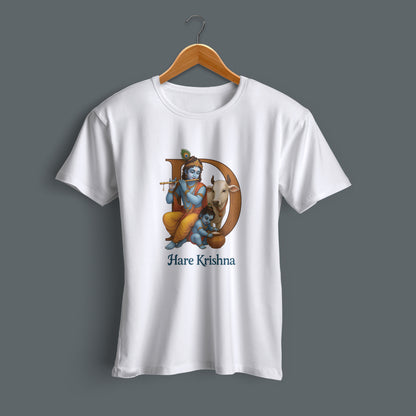Kanha printed white premium cotton round neck T-shirt side view | Binayak Stores