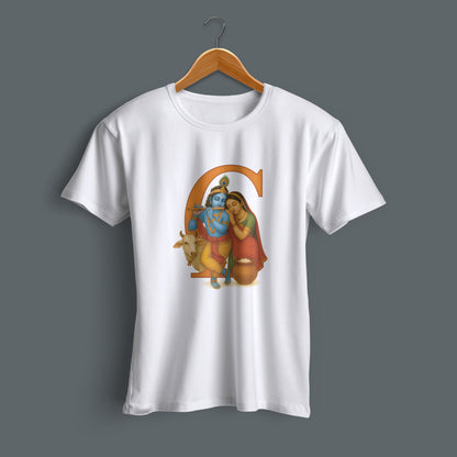 Nandlal printed white premium cotton round neck T-shirt side view | Binayak Stores