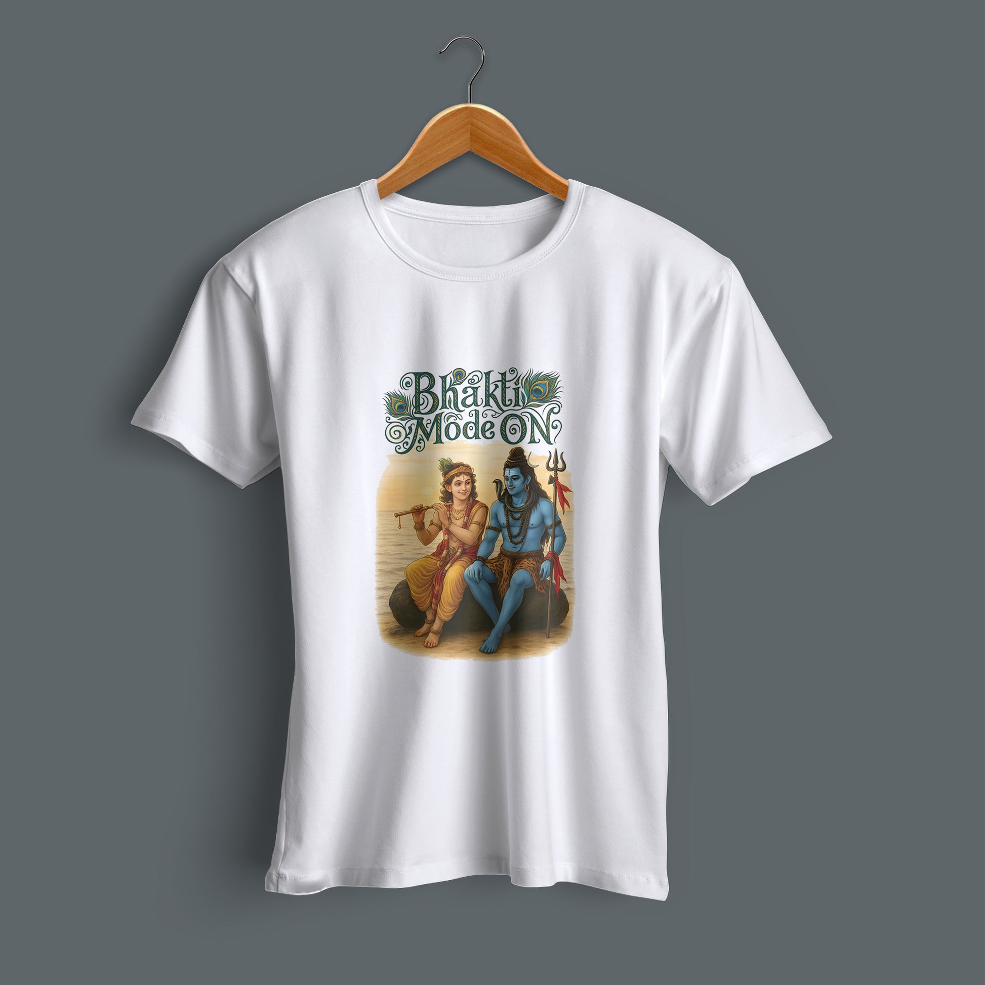 Gopal printed white premium cotton round neck T-shirt side view | Binayak Stores