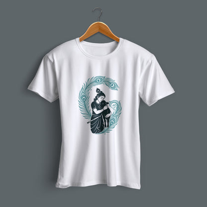 Flat lay Krishna silhouette graphic printed cotton T-shirt