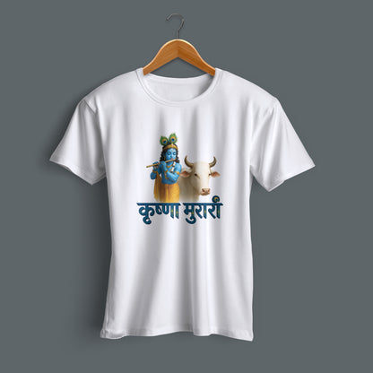 Bansidhar printed white premium cotton round neck T-shirt side view | Binayak Stores