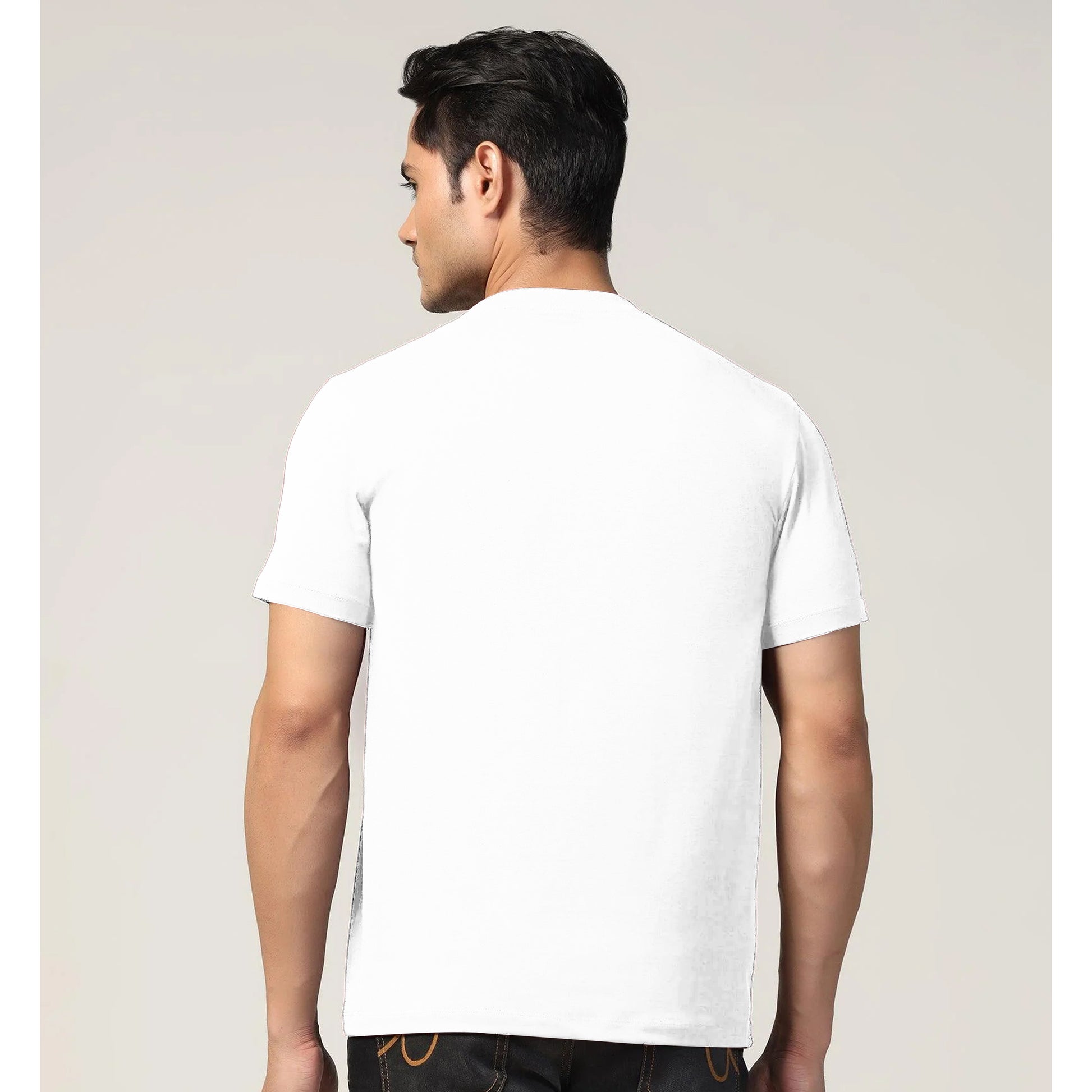 Back view of Vasudev printed white premium cotton T-shirt | Binayak Stores