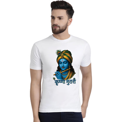 Murari printed white premium cotton round neck T-shirt front view | Binayak Stores