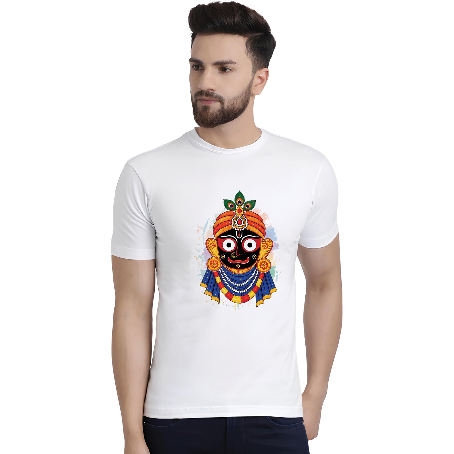 Jai Jagannath Printed T-Shirt for Men in White - Premium Cotton Round Neck | Binayak Stores