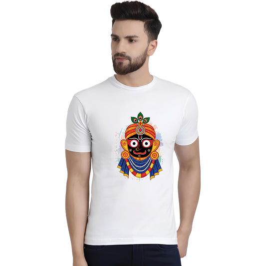 Jai Jagannath Printed T-Shirt for Men in White - Premium Cotton Round Neck | Binayak Stores
