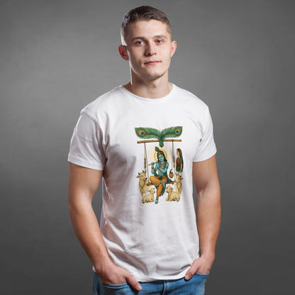 Makhan Chor printed white premium cotton round neck T-shirt front view | Binayak Stores