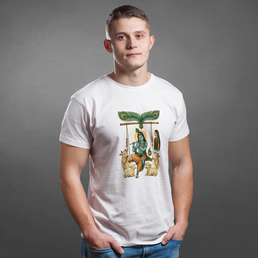 Makhan Chor printed white premium cotton round neck T-shirt front view | Binayak Stores