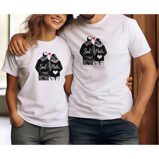 Valentine’s Day Matching Couple T-Shirts – Stylish Half Sleeve Custom Printed Tees for Him & Her – Heart-Themed Romantic Gifts – Premium Cotton Apparel – Perfect Valentine’s Day Gift (Pack of - 2)