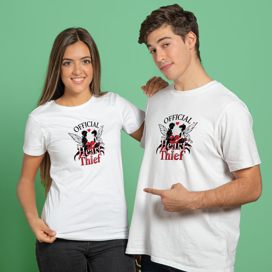 Valentine’s Day Matching Couple T-Shirts – Stylish Half Sleeve Custom Printed Tees for Him & Her – Heart-Themed Romantic Gifts – Premium Cotton Apparel – Perfect Valentine’s Day Gift (Pack of - 2)