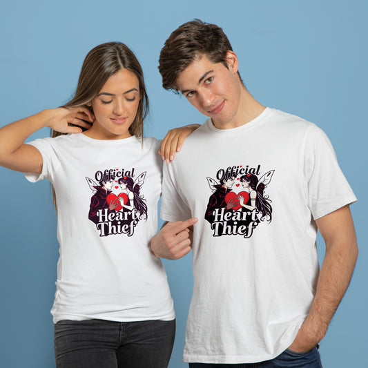 Valentine’s Day Matching Couple T-Shirts – Stylish Half Sleeve Custom Printed Tees for Him & Her – Heart-Themed Romantic Gifts – Premium Cotton Apparel – Perfect Valentine’s Day Gift (Pack of - 2)
