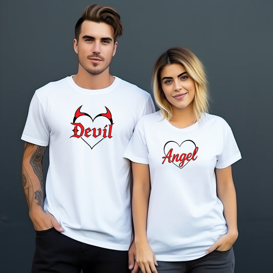 Valentine’s Day Matching Couple T-Shirts – Stylish Half Sleeve Custom Printed Tees for Him & Her – Heart-Themed Romantic Gifts – Premium Cotton Apparel – Perfect Valentine’s Day Gift (Pack of - 2)
