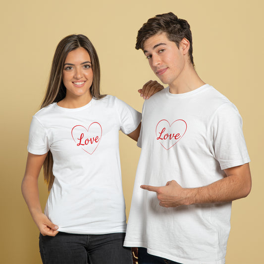 Valentine’s Day Matching Couple T-Shirts – Stylish Half Sleeve Custom Printed Tees for Him & Her – Heart-Themed Romantic Gifts – Premium Cotton Apparel – Perfect Valentine’s Day Gift (Pack of - 2)