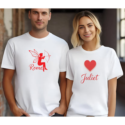 Valentine’s Day Matching Couple T-Shirts – Stylish Half Sleeve Custom Printed Tees for Him & Her – Heart-Themed Romantic Gifts – Premium Cotton Apparel – Perfect Valentine’s Day Gift (Pack of - 2)