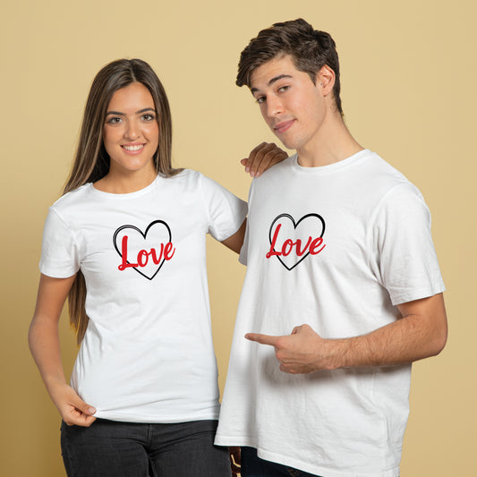 Valentine’s Day Matching Couple T-Shirts – Stylish Half Sleeve Custom Printed Tees for Him & Her – Heart-Themed Romantic Gifts – Premium Cotton Apparel – Perfect Valentine’s Day Gift (Pack of - 2)