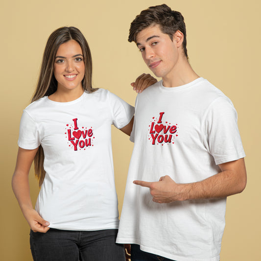 Valentine’s Day Matching Couple T-Shirts – Stylish Half Sleeve Custom Printed Tees for Him & Her – Heart-Themed Romantic Gifts – Premium Cotton Apparel – Perfect Valentine’s Day Gift (Pack of - 2)