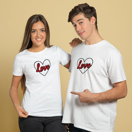 Valentine’s Day Matching Couple T-Shirts – Stylish Half Sleeve Custom Printed Tees for Him & Her – Heart-Themed Romantic Gifts – Premium Cotton Apparel – Perfect Valentine’s Day Gift (Pack of - 2)