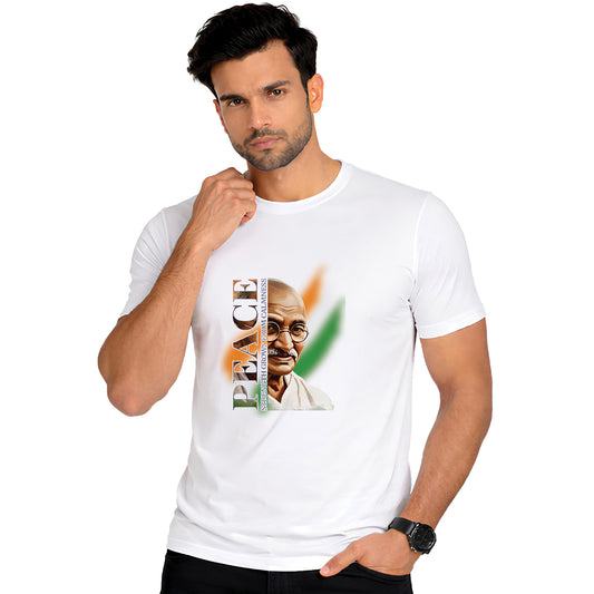 Independence Day T Shirt for Men Cotton Round Neck Half Sleeve - Mahatma Gandhi