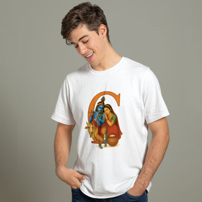 Nandlal printed white premium cotton round neck T-shirt front view | Binayak Stores