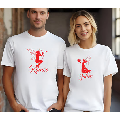 Valentine’s Day Matching Couple T-Shirts – Stylish Half Sleeve Custom Printed Tees for Him & Her – Heart-Themed Romantic Gifts – Premium Cotton Apparel – Perfect Valentine’s Day Gift (Pack of - 2)