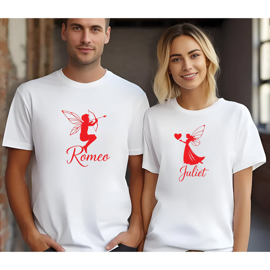 Valentine’s Day Matching Couple T-Shirts – Stylish Half Sleeve Custom Printed Tees for Him & Her – Heart-Themed Romantic Gifts – Premium Cotton Apparel – Perfect Valentine’s Day Gift (Pack of - 2)