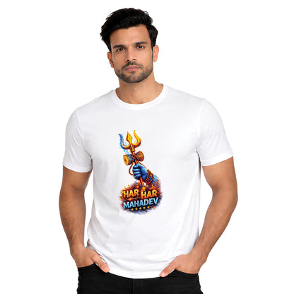 Lord Shiva Graphic White Cotton T-Shirt Side Model View | Binayak Stores