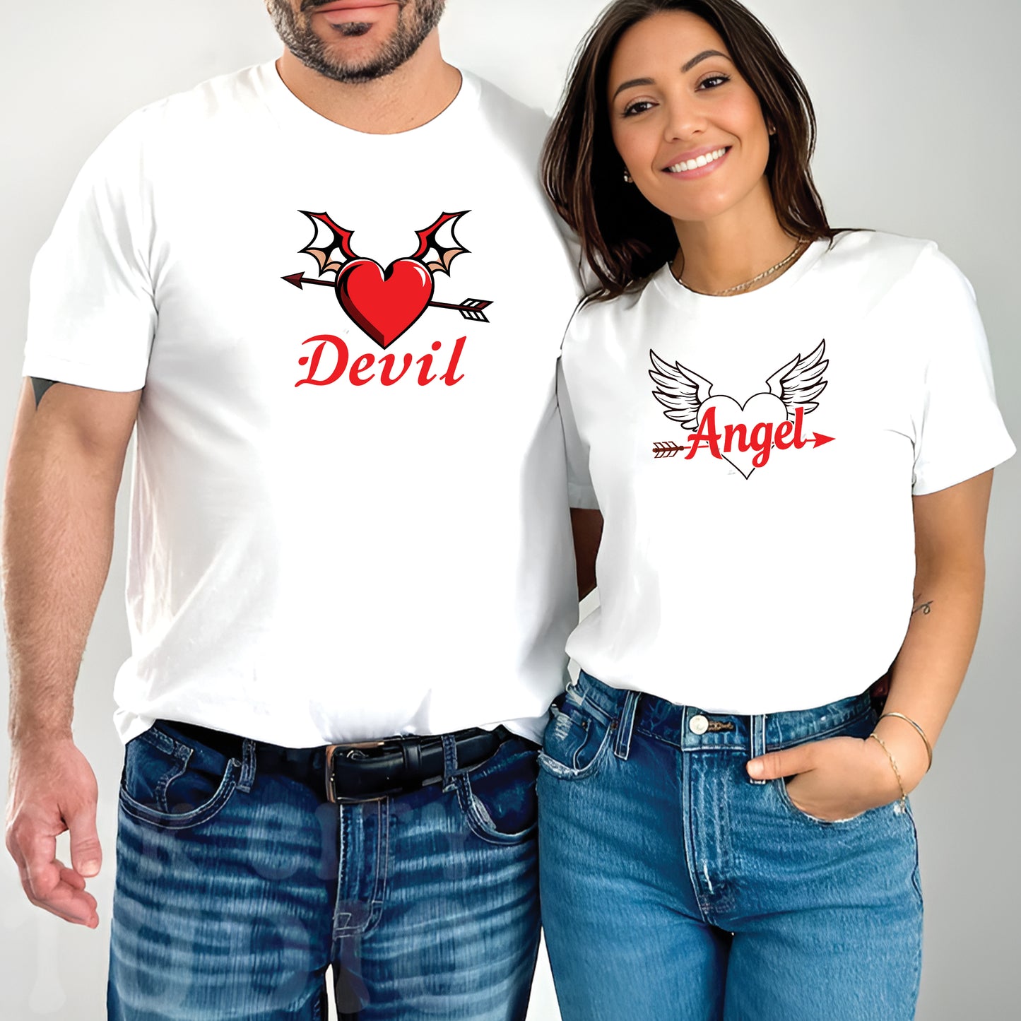 Valentine’s Day Matching Couple T-Shirts – Stylish Half Sleeve Custom Printed Tees for Him & Her – Heart-Themed Romantic Gifts – Premium Cotton Apparel – Perfect Valentine’s Day Gift (Pack of - 2)