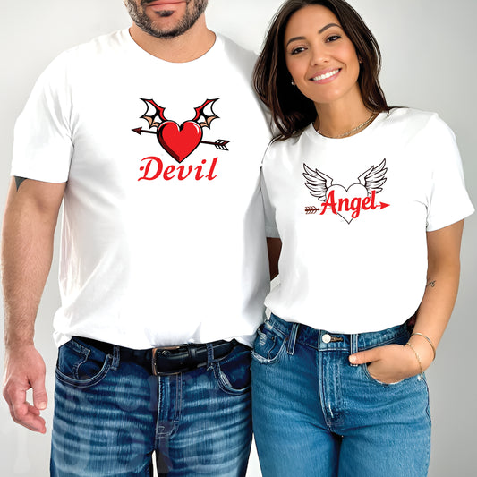 Valentine’s Day Matching Couple T-Shirts – Stylish Half Sleeve Custom Printed Tees for Him & Her – Heart-Themed Romantic Gifts – Premium Cotton Apparel – Perfect Valentine’s Day Gift (Pack of - 2)