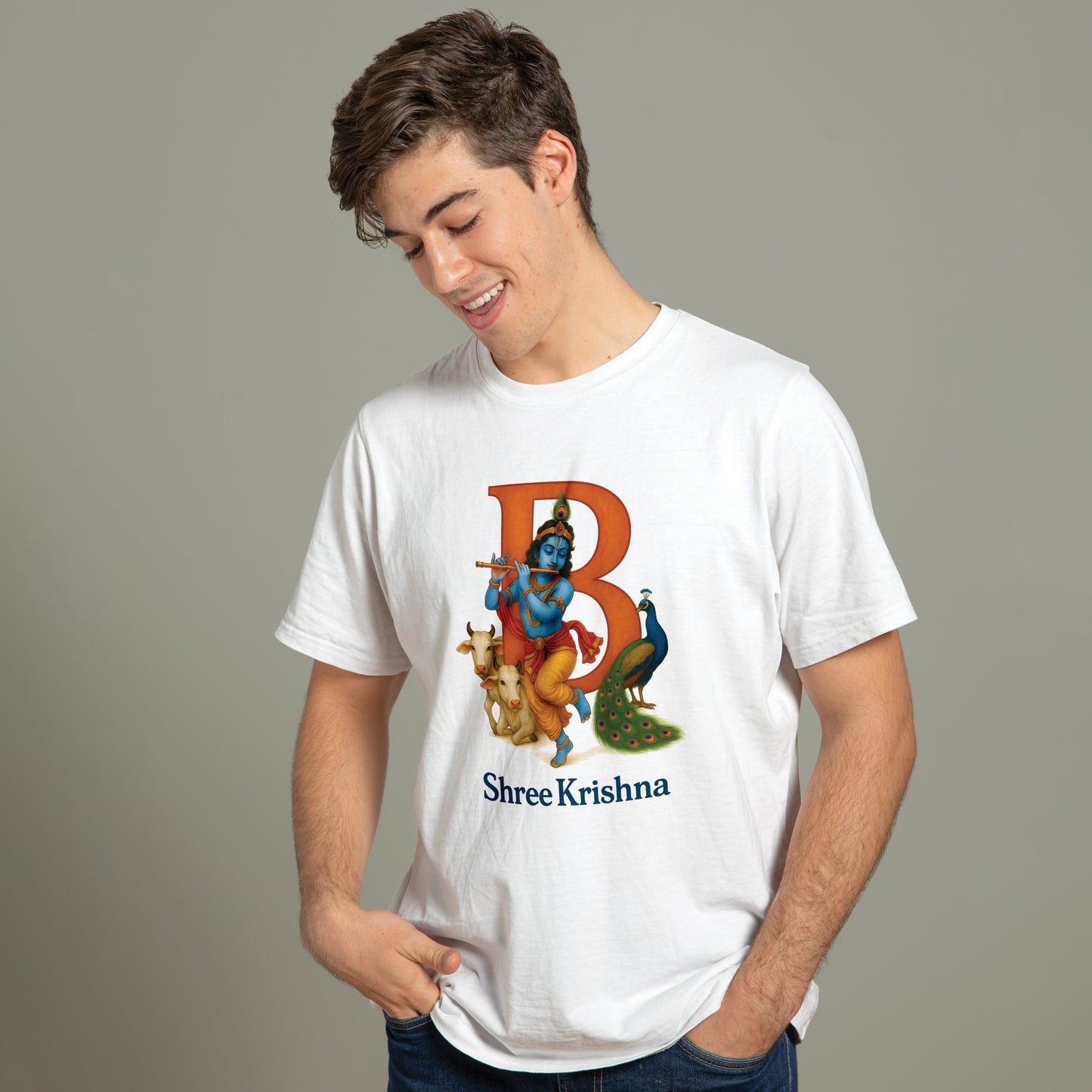 Mohan printed white premium cotton round neck T-shirt front view | Binayak Stores
