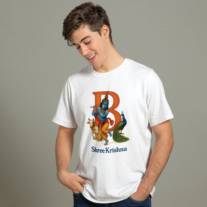 Mohan printed white premium cotton round neck T-shirt front view | Binayak Stores
