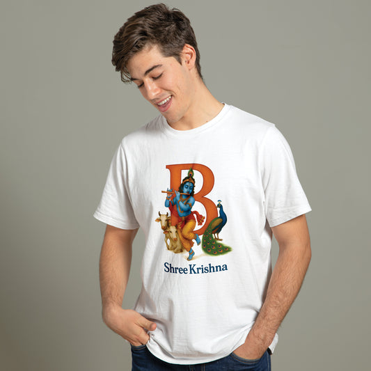 Mohan printed white premium cotton round neck T-shirt front view | Binayak Stores