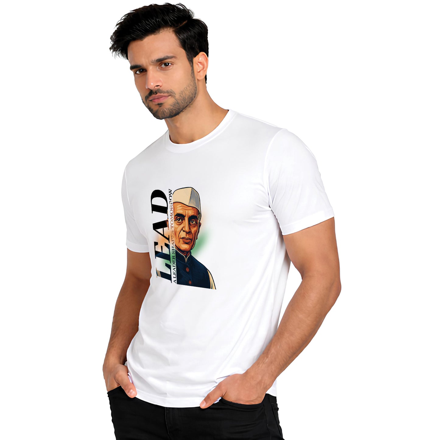 Independence Day T Shirt for Men Cotton Round Neck Half Sleeve - Jawaharlal Nehru