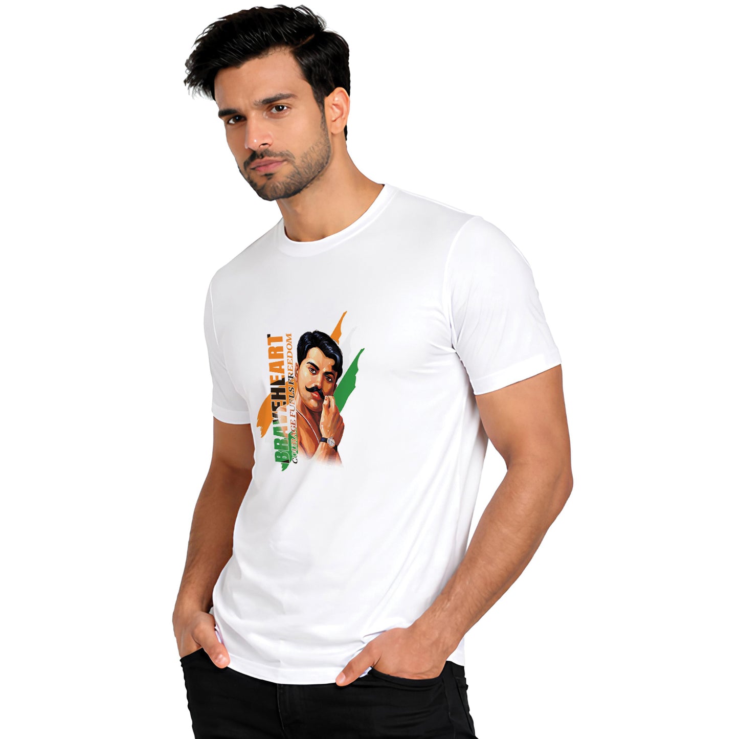 Independence Day T Shirt for Men Cotton Round Neck Half Sleeve - Chandrashekhar Azad