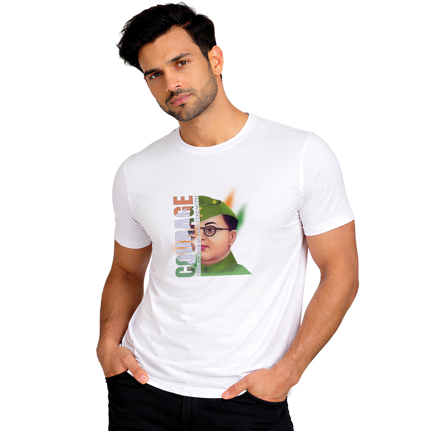 Independence Day T Shirt for Men Cotton Round Neck Half Sleeve - Subhas Chandra Bose